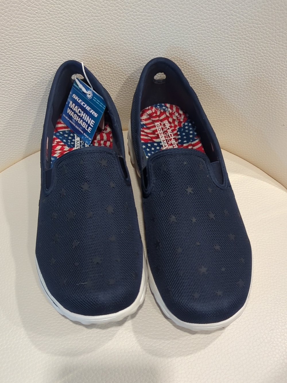Skechers Go Walk Travel Navy Slip-On Women's Flats with White Sole